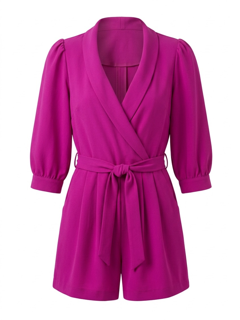 Monteau Bright Fuchsia Wrap Romper with Tie Waist